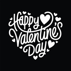 Obraz premium Happy Valentine's Day white text with hearts on black