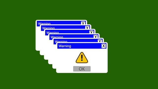motion animation of a web browser window with warning alert on a green background.