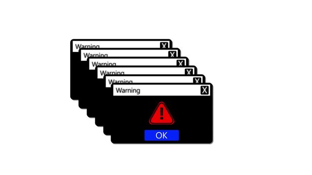 motion animation of a web browser window with warning alert on a green background.