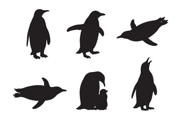 Antarctic wildlife vector illustration Cute penguin silhouettes