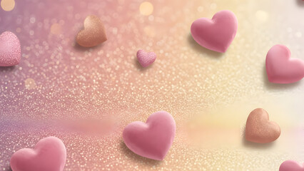 Obraz premium Adorable pastel heart-shaped candies and miniature glittering hearts on a soft, dreamy background