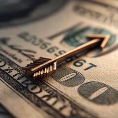 An arrow targeting a wad of banknotes