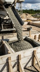 Construction Site Concrete Pouring Process Heavy Machinery