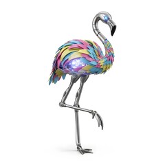 Obraz premium A multicolored flamingo standing on one leg