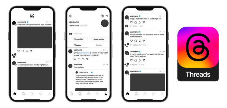 Threads Mobile App UI on iPhone with Social Feed Screens and Interface Elements
Threads App iPhone Interface, Threads Social Media UI Design and Mobile Screens Preview
