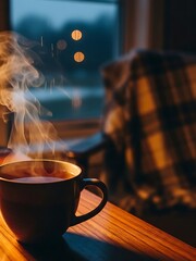 Cozy Evening at Home with Coffee and TV Show