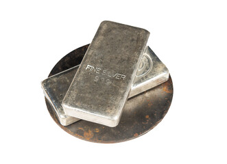 Fine Silver Bars on table with white background, real monetary value concept