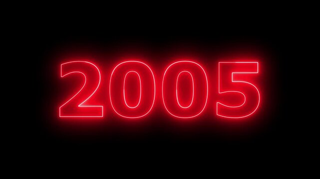 Glowing neon 2005 Happy New Year text with clean neon outlines and subtle. important year, important date 2005. Educational mathematics 2005 animation on background...