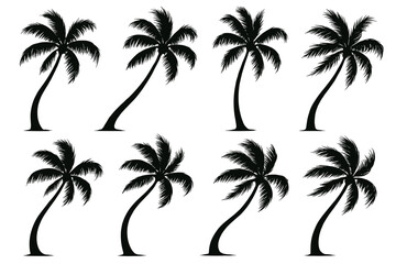 Fototapeta premium Silhouette of eight coconut palm trees on white background