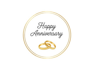 Elegant Happy Anniversary Card with Gold Rings and Circular Frame
