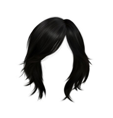 Layered black wig isolated on transparent background