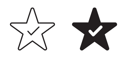 Favorite approved star icon set in outline and silhouette style representing rating, selection, verification, quality assurance, and user preference vector illustration