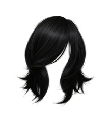 Layered black wig isolated on transparent background