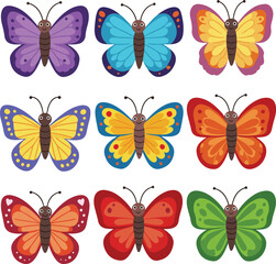 A colorful set of monarch butterflies, insects of nature, with wings of beauty, flying in summer
