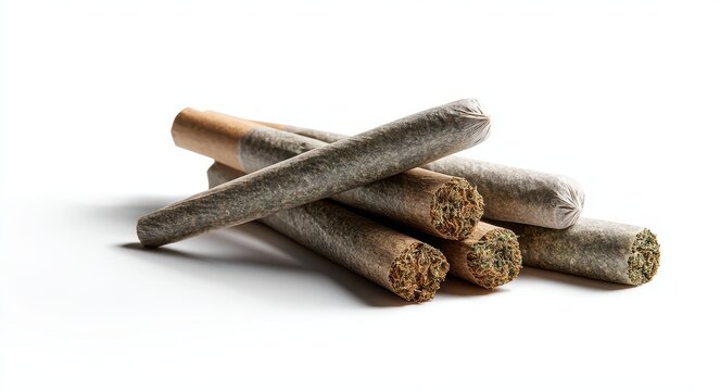 Medicinal Cannabis Prerolls Vertically Aligned on White Background with Dynamic Shadow