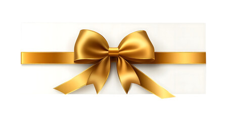 White gift voucher with gold ribbon and bow, Elegant white gift voucher featuring a gold ribbon and bow, isolated on transparent background 
