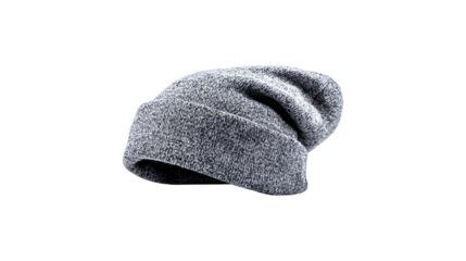 gray winter beanie isolated on black background, warm knitted hat minimal studio lighting