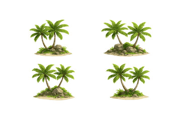 Fototapeta premium Four tropical palm tree illustrations on white background