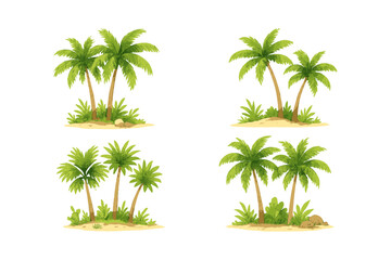 Obraz premium Tropical palm tree sets on island landscape with greenery and sand
