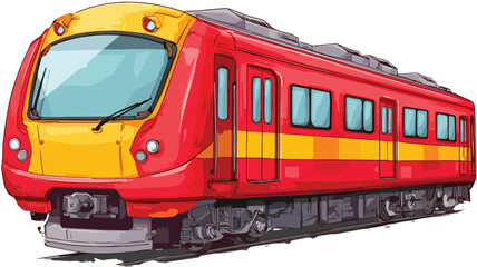 Vibrant Red Train with Yellow Stripe Cartoon Illustration for Stock Photos