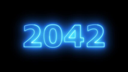 Glowing neon 2042 Happy New Year text with clean neon outlines and subtle. important year, important date 2042. Educational mathematics 2042 animation on background...