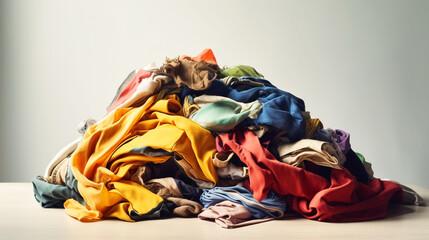 Colorful clothes pile on table