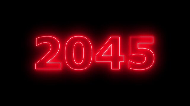 Glowing neon 2045 Happy New Year text with clean neon outlines and subtle. important year, important date 2045. Educational mathematics 2045 animation on background...