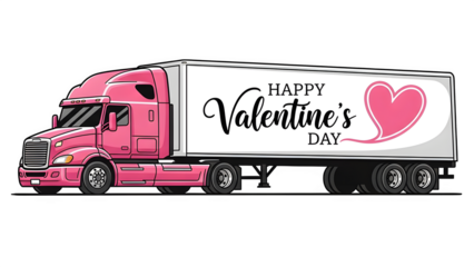 Pink valentine s day truck isolated on transparent background