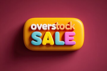 Overstock Sale Announcement: Eye-Catching Text Button with Sign Icon for Web and Sticker Labels