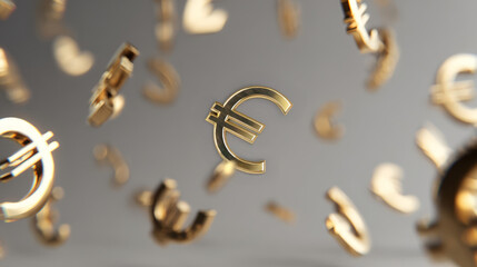 Golden euro currency symbols floating in midair.