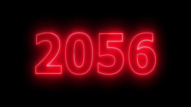 Glowing neon 2056 Happy New Year text with clean neon outlines and subtle. important year, important date 2056. Educational mathematics 2056 animation on background...