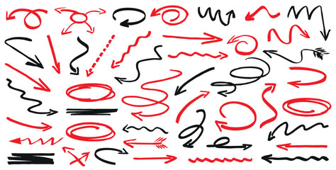 Set of black and red arrows. Hand-drawn arrows designed for presentations and workflow. 