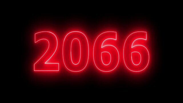 Glowing neon 20266Happy New Year text with clean neon outlines and subtle. important year, important date 2066. Educational mathematics 2066 animation on background...