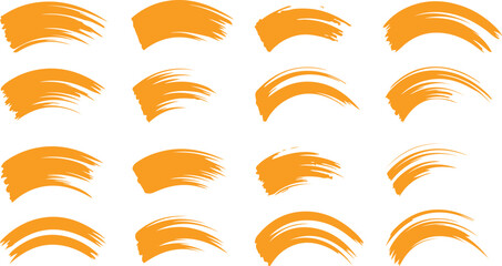 Sixteen dynamic orange paint strokes with a windy and swirling motion creating expressive textured elements