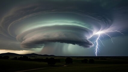 Dramatic Storm Cloud with Lightning over Open Field