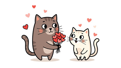 cat couple with heart bouquet