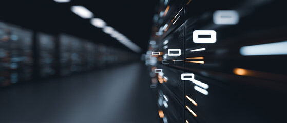 Digital data flows in a futuristic data center, embodying the essence of cutting-edge technological prowess and the intricacies of information management.