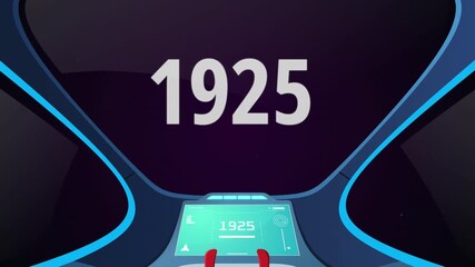 Time travel cockpit with futuristic animation jump to the year 1925. Ideal for content creators, tech presentations, future concepts, and cinematic video projects.
