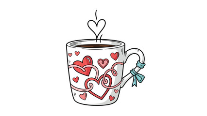 coffee mug with heart pattern and heart steam