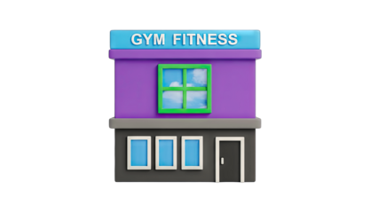 Cartoon Gym Fitness Building on White Background