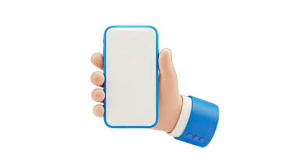 Cartoon Hand Holding Smartphone with Blank Screen