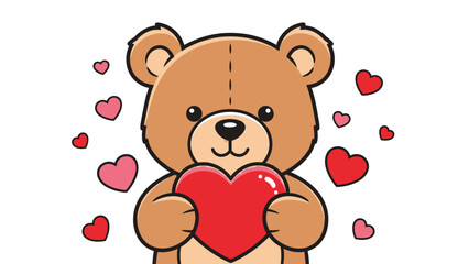 Cute brown teddy bear toy with a red heart illustration vector for Valentine's Day love and childhood