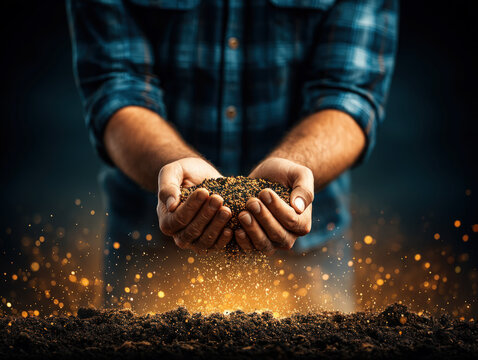 Farmer throwing seeds by hand