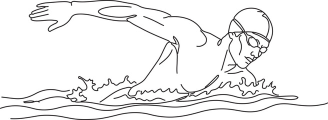 Professional Swimmer Training Line Art Healthy Lifestyle Fitness