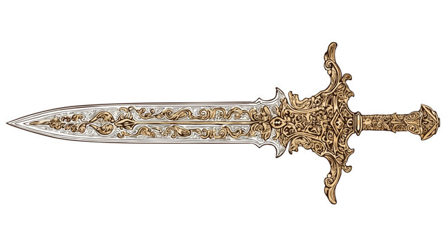 Elegant Gold Sword Vector with Intricate Design � Professional Illustration for Print and Web