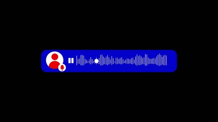 Audio waveform bar with Japanese flag profile on blue Generate title without using the word "Title:" before it. background showing voice message interface