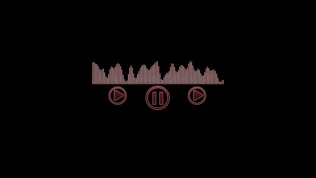 Audio player interface with red equalizer bars and media control buttons on a dark Generate title without using the word "Title:" before it. background 1765534825895