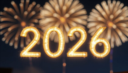 New year 2026 celebration with glowing sparklers and fireworks in night sky creating festive atmosphere