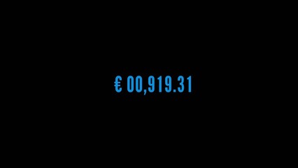 Blue digital euro currency value showing zero point nine one nine thirty one on a Generate title without using the word "Title:" before it. black background stock