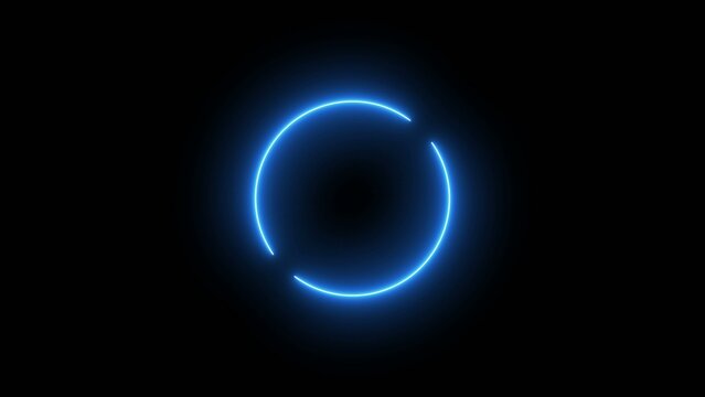 Blue glowing circular ring on a dark Generate title without using the word "Title:" before it. background with a continuous luminous light effect